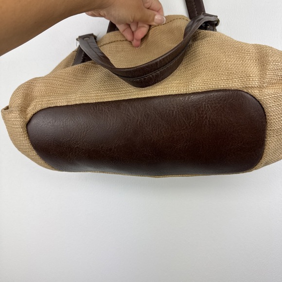 Fossil Beige Canvas Shoulder Bag with Brown Leather Handles - Picture 3 of 15